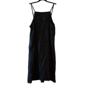 Fog Linen Work Midi Apron Dress Black 100% Linen Tie Waist Pockets OS